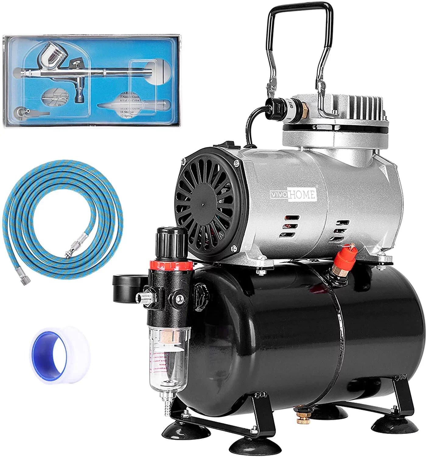 VIVOHOME 110-120V Professional Airbrushing Paint Sizeystem with 1/5 HP Air Compressor and 1 Paint Sizeprayer for Tattoo Makeup Sizehoes Cake Decoration