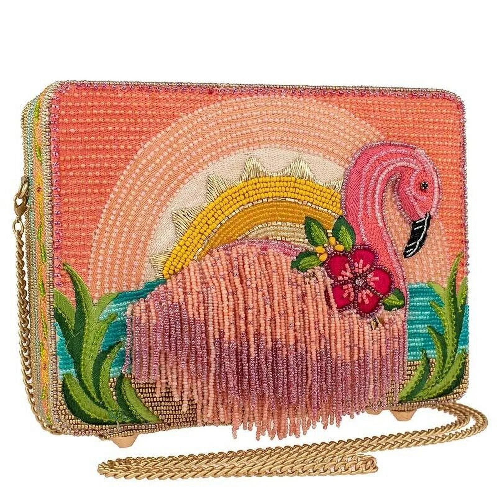 Mary Frances Pink Tropics Beaded Crossbody Flamingo Handbag Multi Bag New