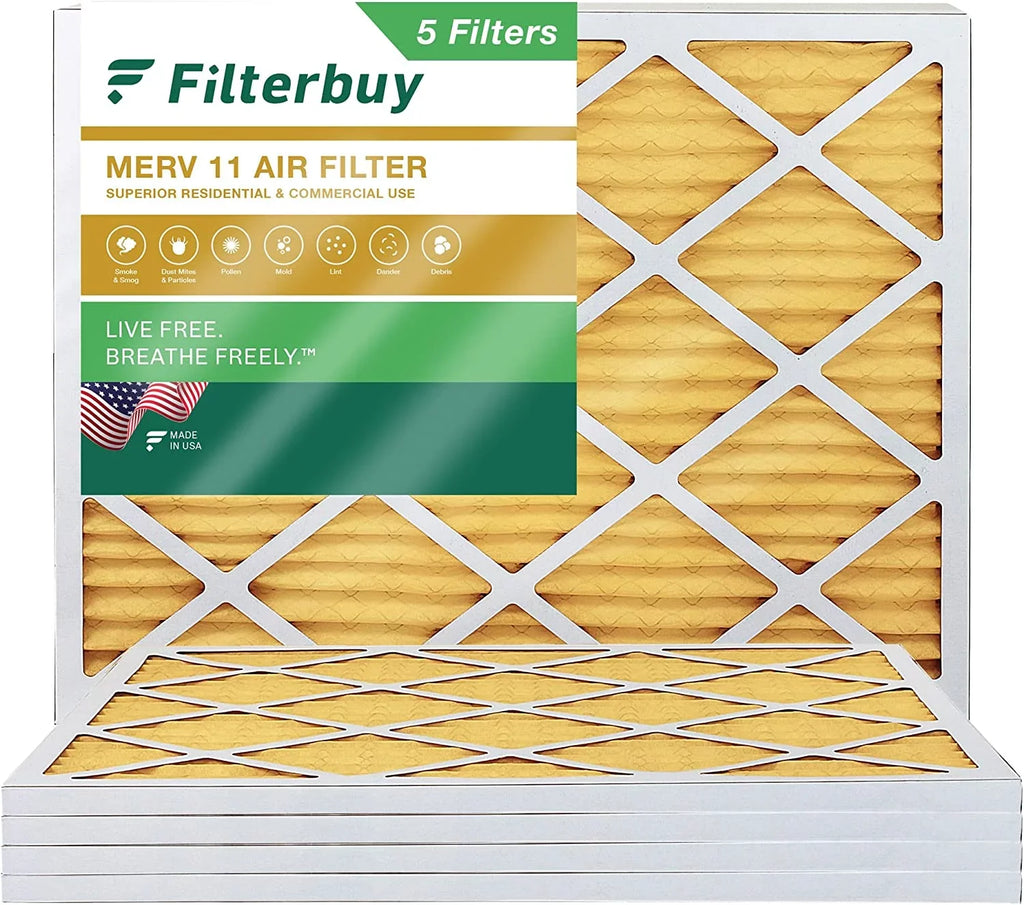 Filterbuy 17x20x1 MERV 11 Pleated HVAC AC Furnace Air Filters (5-Pack)