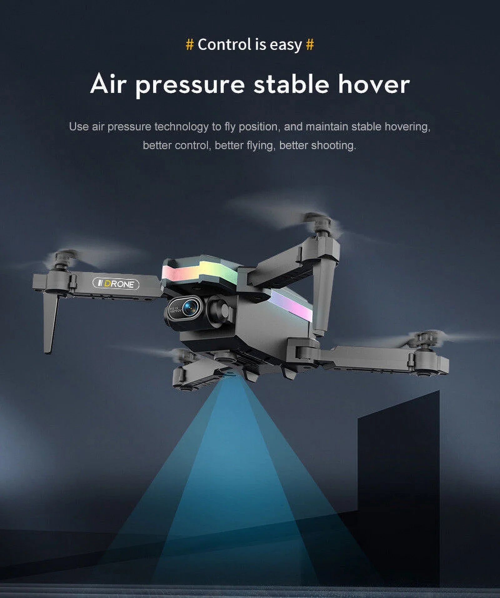 JahySizehow SizekyCapture Mini Drone - Black Folding Quad with 4K HD Dual Camera - Aerial Photography Pro