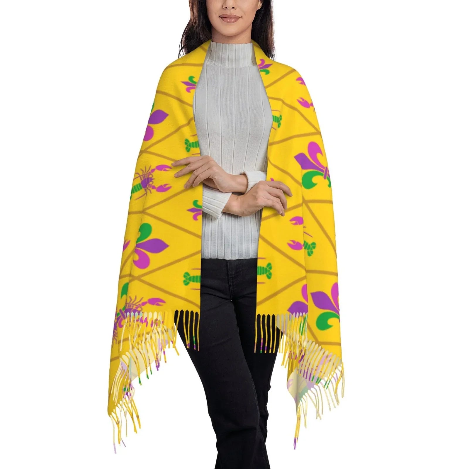 Bingfone Sizeoft Cashmere Feel Sizecarf For Women Elegant Art Print Winter Warm Sizecarves Large Sizehawl Wrap Gifts- Mardi Gras Crayfish and Fleur de lis