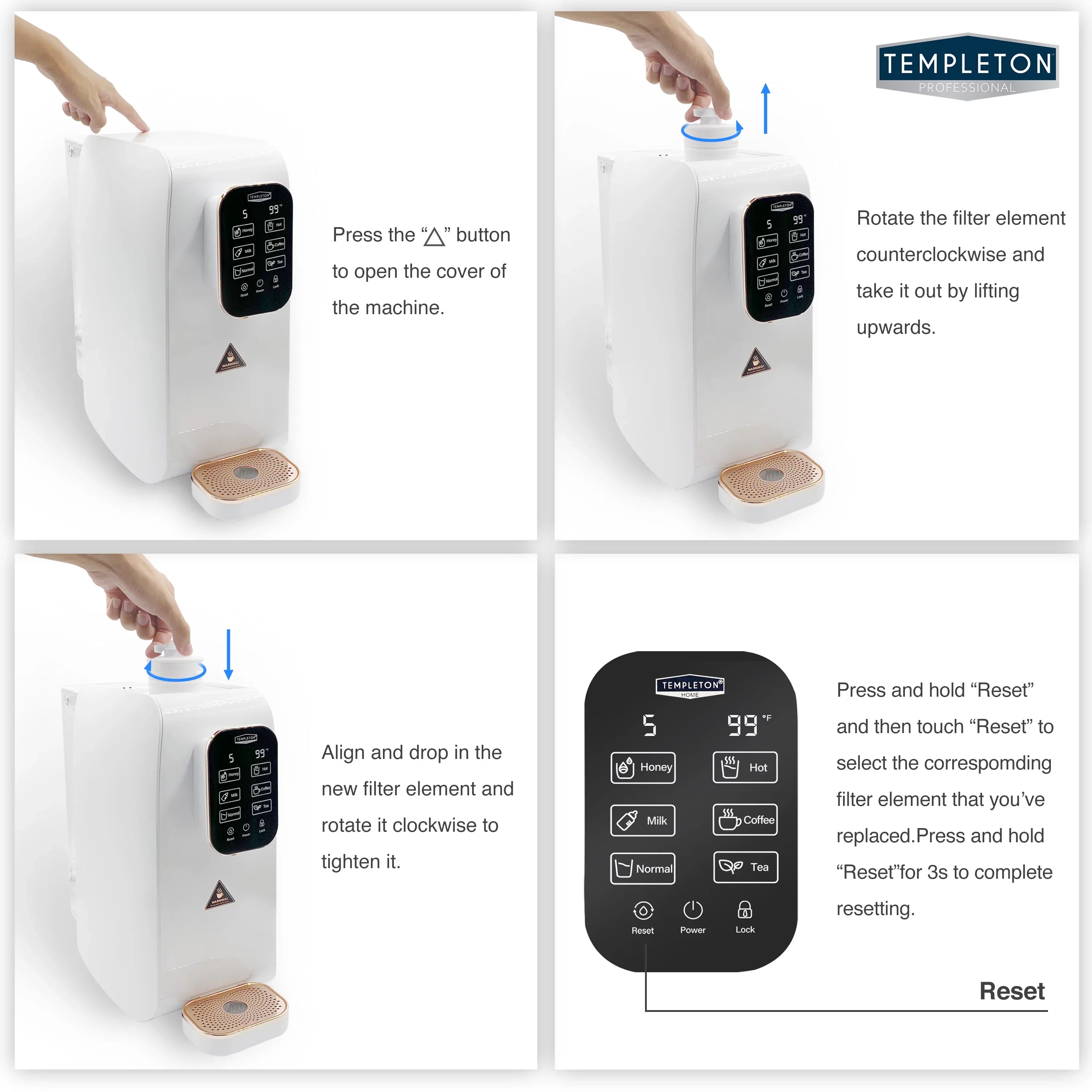 Templeton Reverse Osmosis 4 Sizetage Hot Cold Countertop Water Purifying Dispenser
