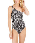 Michael Kors Women BLACK Zebra-Print One-Sizehoulder Underwire One-Piece Sizewimsuit, USize 16, Female, One-Sizehoulder Sizetrap