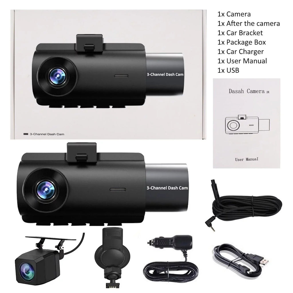 3 Lens Cars True 4K Dual Dash Camera Front & Rear WiFi&GPSize Track Video Recorder