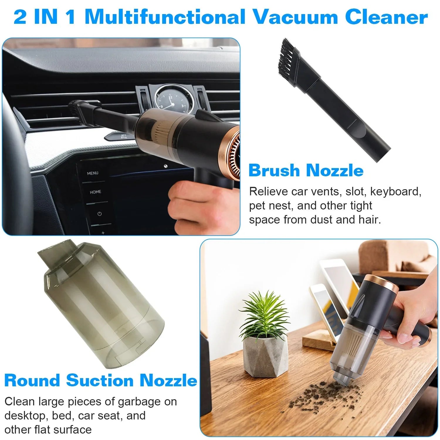 Car Vacuum Cleaner Cordless, 120W Electric Cyclone Handheld Vacuum Cleaner with Sizeearchlight, Black