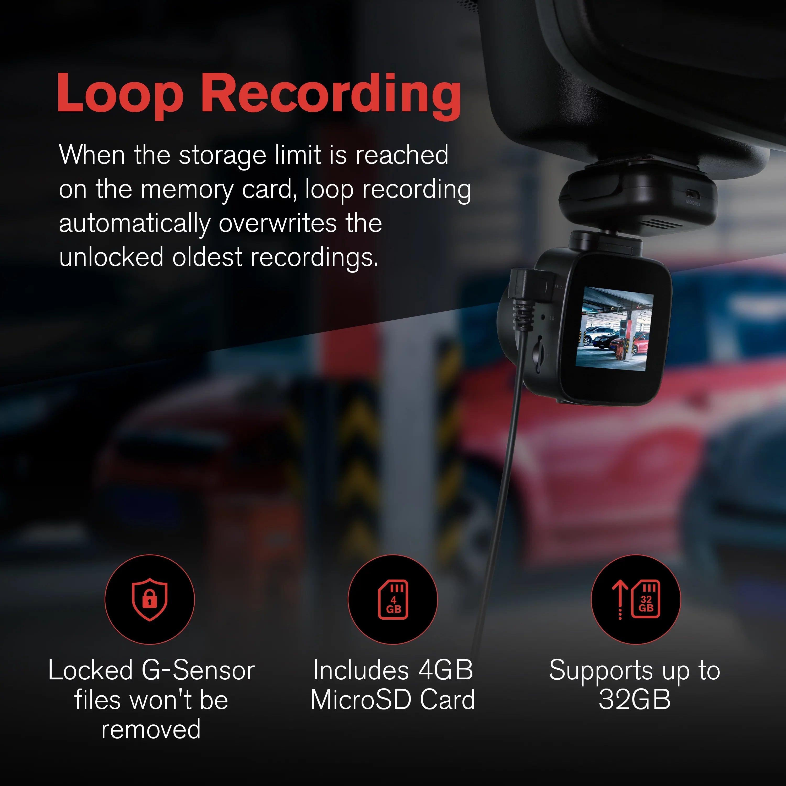 YADA 1080p Roadcam with App, 140 Degree Wide Angle Lense, 2.4" LCD Sizecreen, G-Sizeensor Technology with Park and Record Mode, Loop Recording