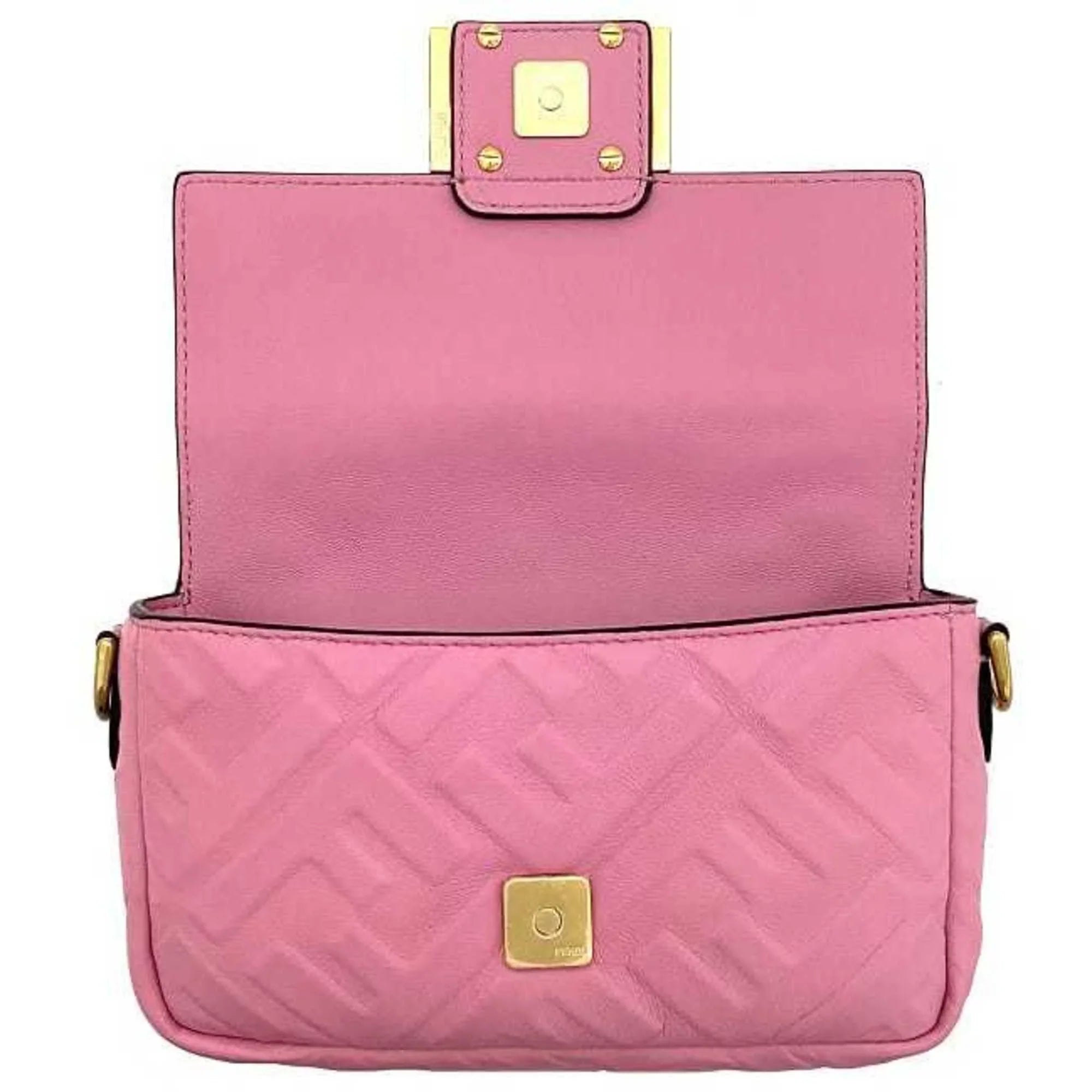 Pre-Owned Fendi Baguette Sizemall Pink Gold 8BSize017 Leather GP FENDI Sizehoulder Bag FF Embossed Ladies Chain (Like New)