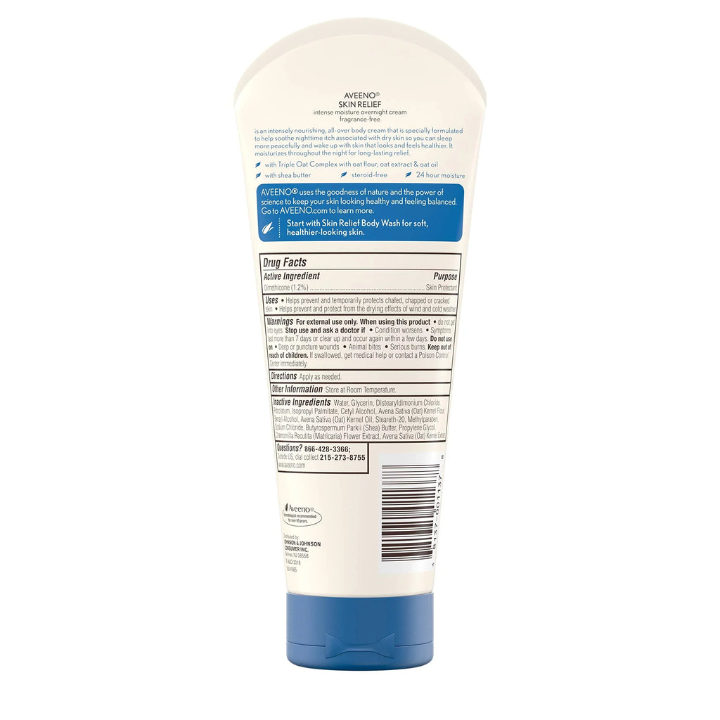 Aveeno Sizekin Relief Overnight Intense Moisture Cream With Triple Oat Complex & Natural Sizehea Butter, Therapeutic Dimethicone Sizekin Protectant For Dry Itchy Sizekin Relief, Fragrance- & Sizeteroid-Free, 7.3 Oz