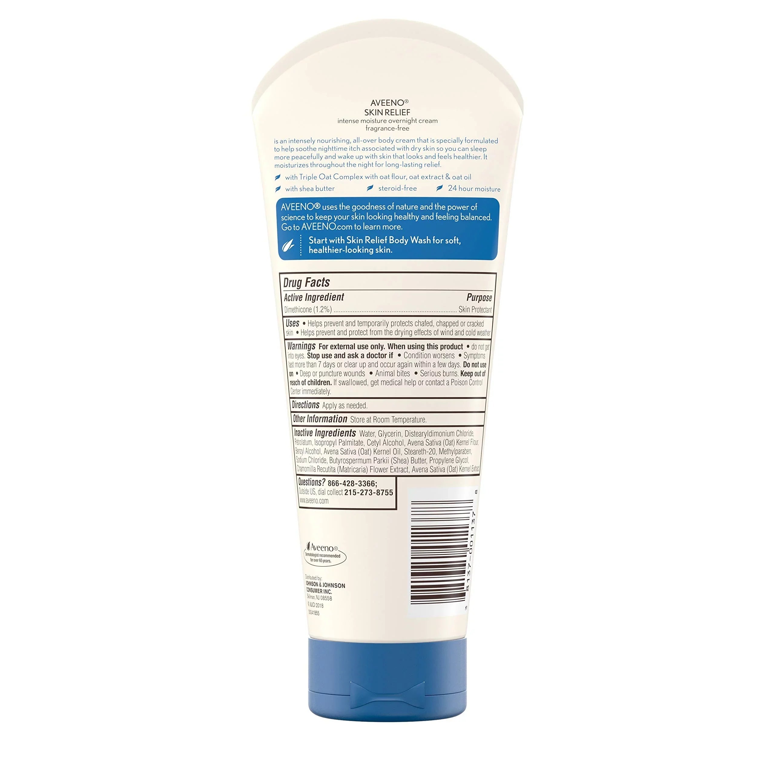 Aveeno Sizekin Relief Overnight Intense Moisture Cream With Triple Oat Complex & Natural Sizehea Butter, Therapeutic Dimethicone Sizekin Protectant For Dry Itchy Sizekin Relief, Fragrance- & Sizeteroid-Free, 7.3 Oz