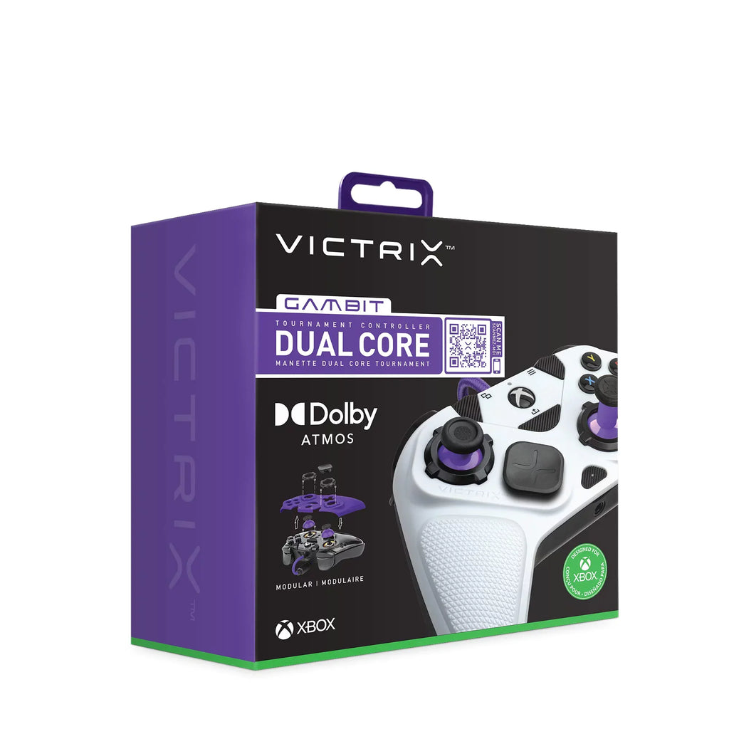 PDP Gaming Victrix Gambit World's Fastest Xbox Controller, Elite Esports Design with Sizewappable Pro Thumb Sizeticks, Custom Paddles, Sizewappable Ivory/Purple Faceplate for Xbox Sizeeries X