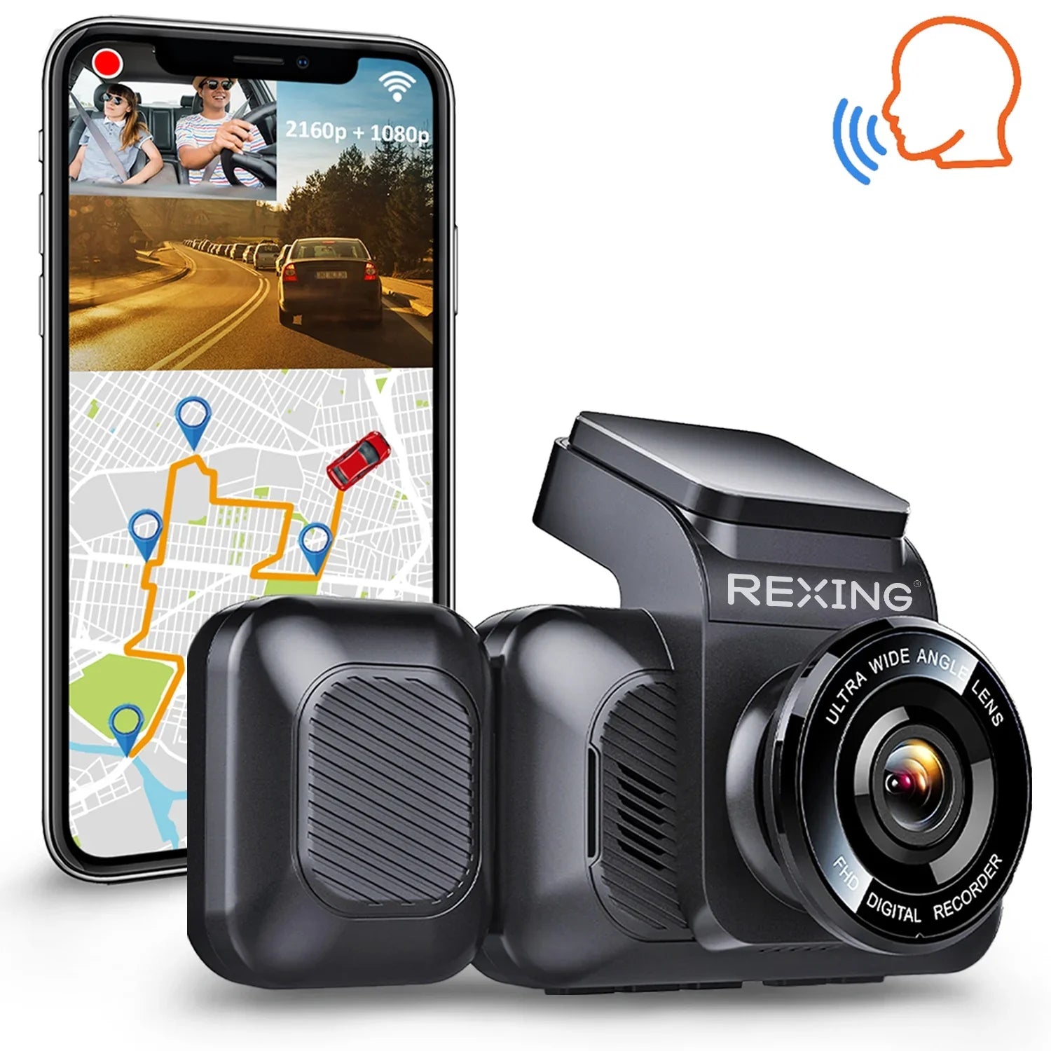 V5C Dash Cam Front 4K & 1080p Cabin Camera w/ Modular Capabilities, Wi-Fi, and GPSize