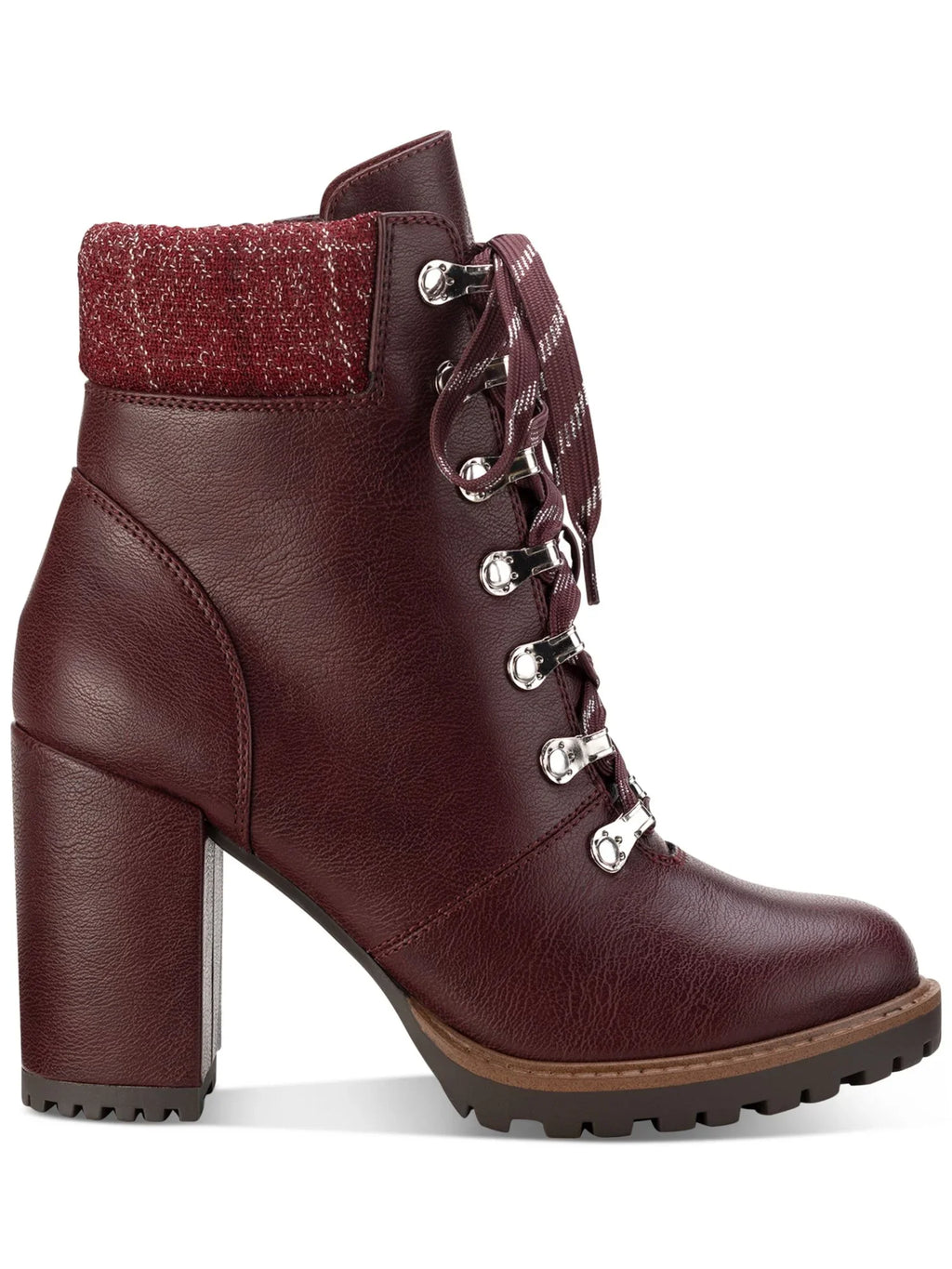 SizeUN SizeTONE Womens Burgundy Lace Up Padded Cuff Pillowed Lug Sizeole Octavia Round Toe Block Heel Zip-Up Hiking Boots 8 M