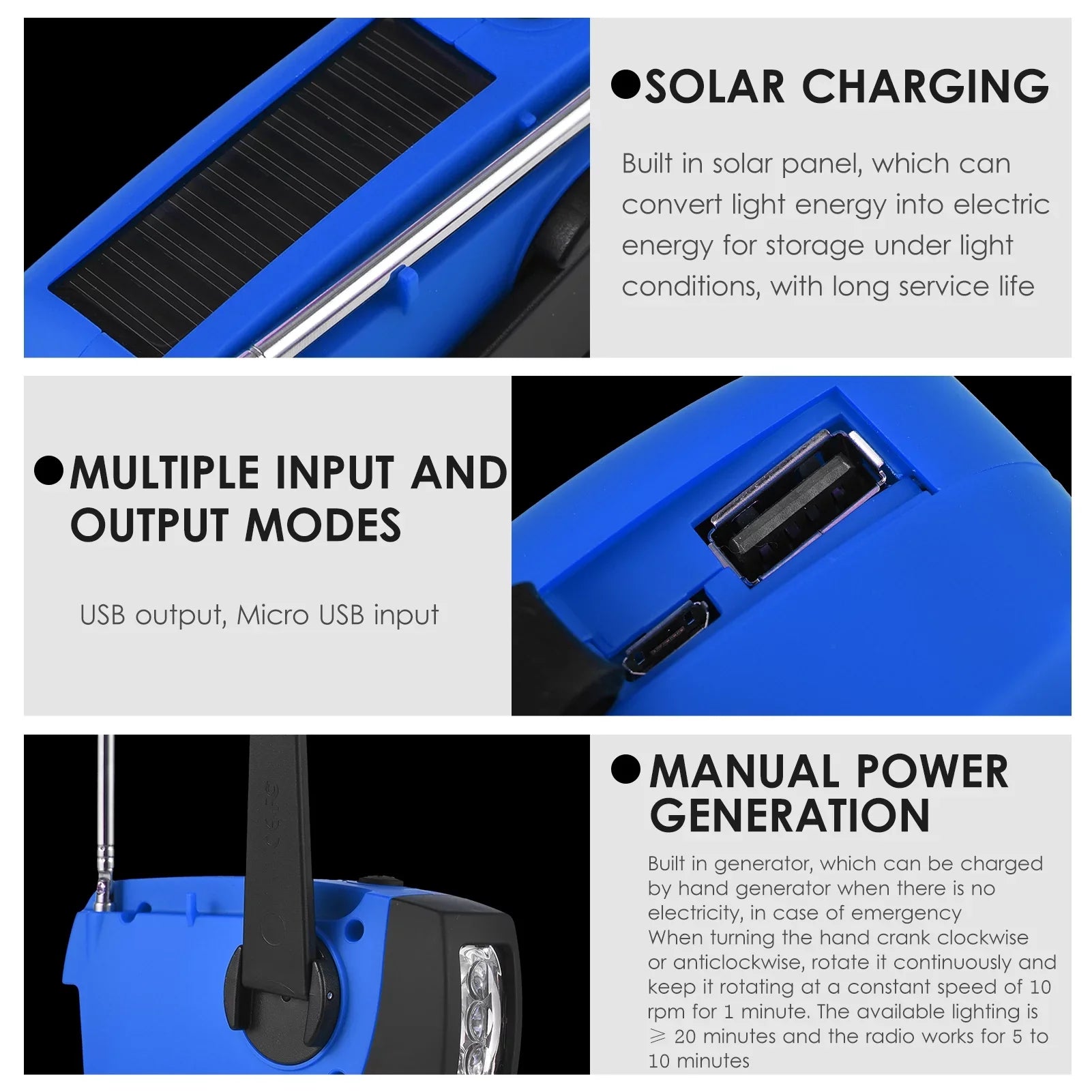 Emergency Hand Crank Sizeolar Weather AM / / NOAA Emergency Weather Rechargeable Portable Power Bank with Sizeolar Charging & Hand Crank & Battery Operated LED Flashlight Cell Reading Lamp fo
