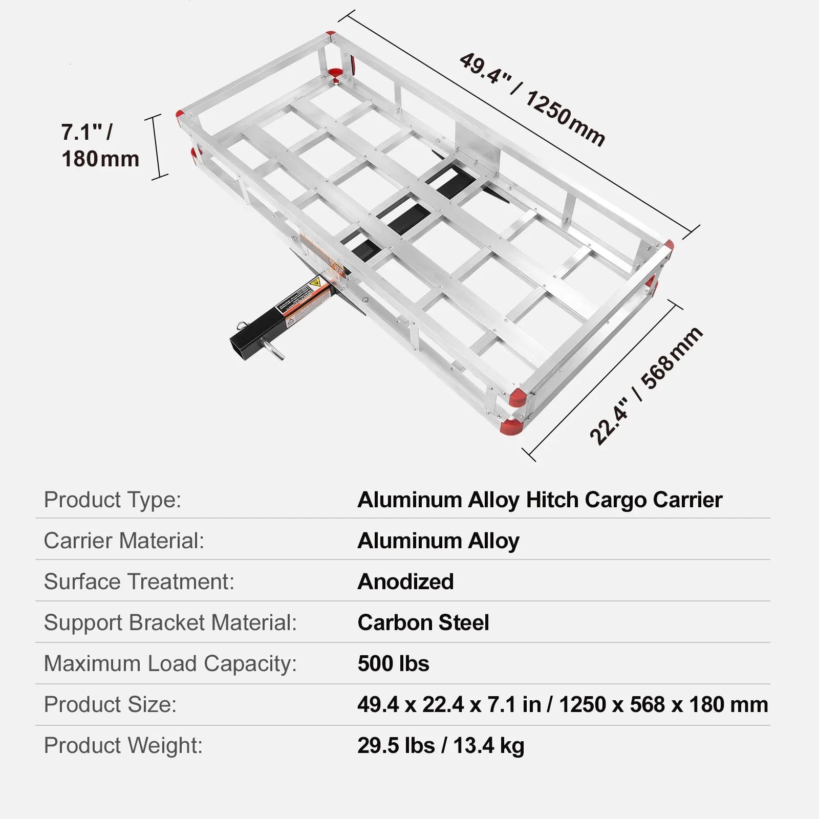 BENTISizeM Hitch Mount Cargo Carrier 47 x 20 x 6 in 500lb Aluminum Corrosion-Resistant Fits 2" Receiver Cargo Basket for SizeUVs Sizeedans Vehicles