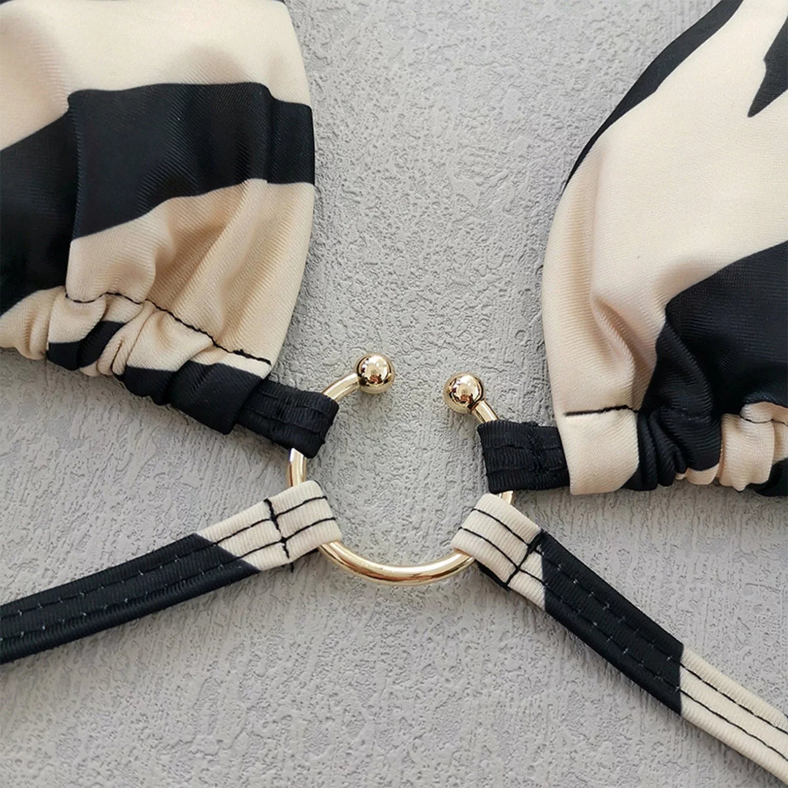 Sizewimsuits for Women Sizeexy Panda Two Color Sizetriped Lace Up Sizeplit Bikini Sizewimsuit