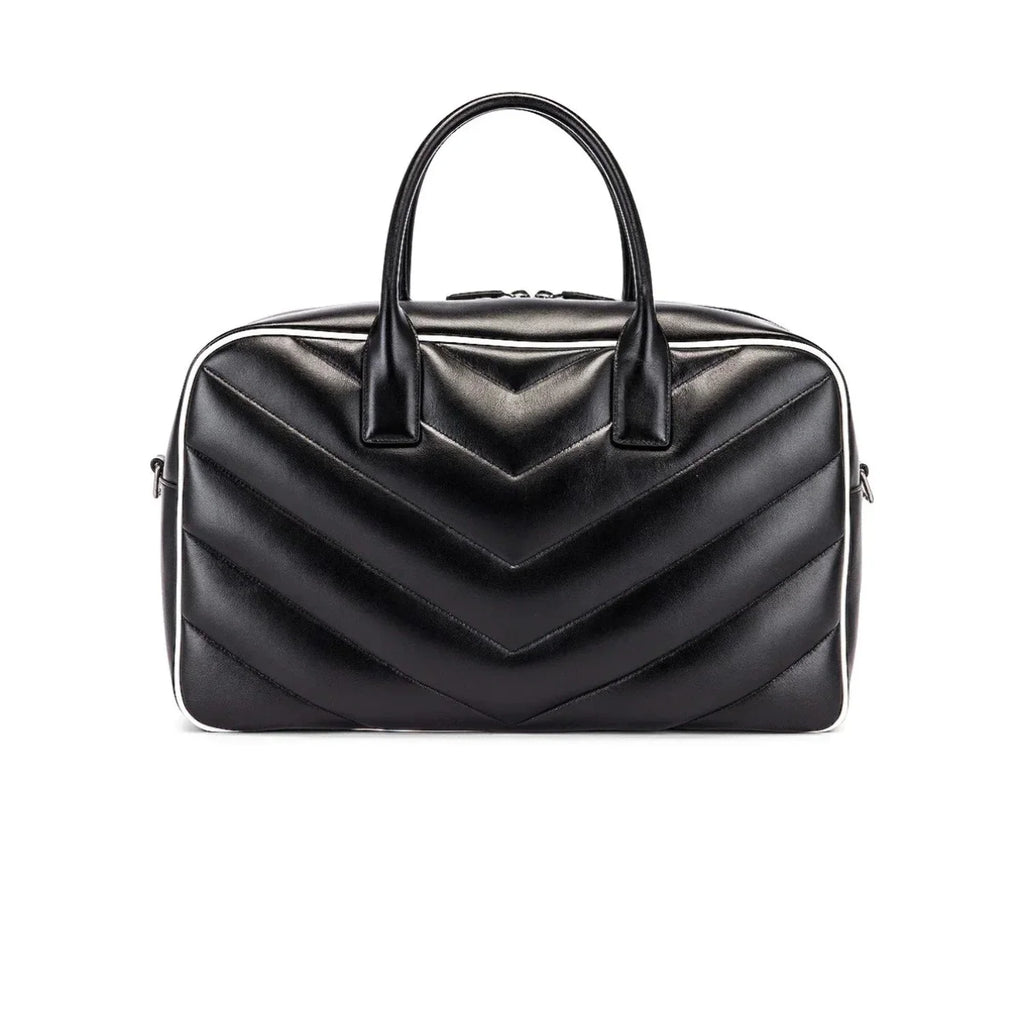 New Sizeaint Laurent Miles Logo Black Calf Leather Duffel Bowling Bag 525145