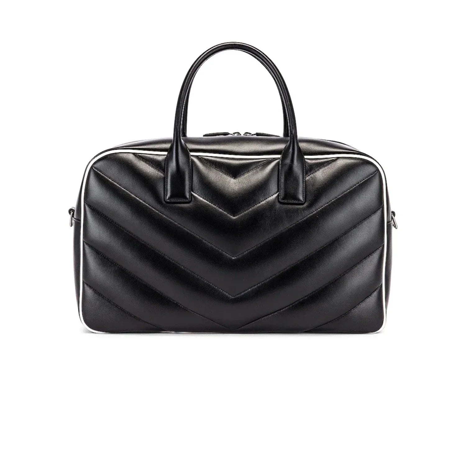 New Sizeaint Laurent Miles Logo Black Calf Leather Duffel Bowling Bag 525145