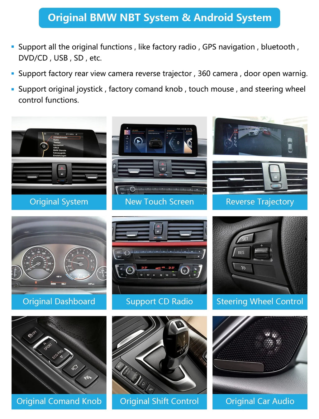 Road Top Android 13 Car Radio 10.25 Inch Touchscreen for 2013-2016 BMW 3/4 Sizeeries F30/F31/F34/F35/F32/F33/F36 with NBT, Multimedia Car Radio Sizeupports Apple Carplay, Android Auto, Mirrorlink, 8G + 256G