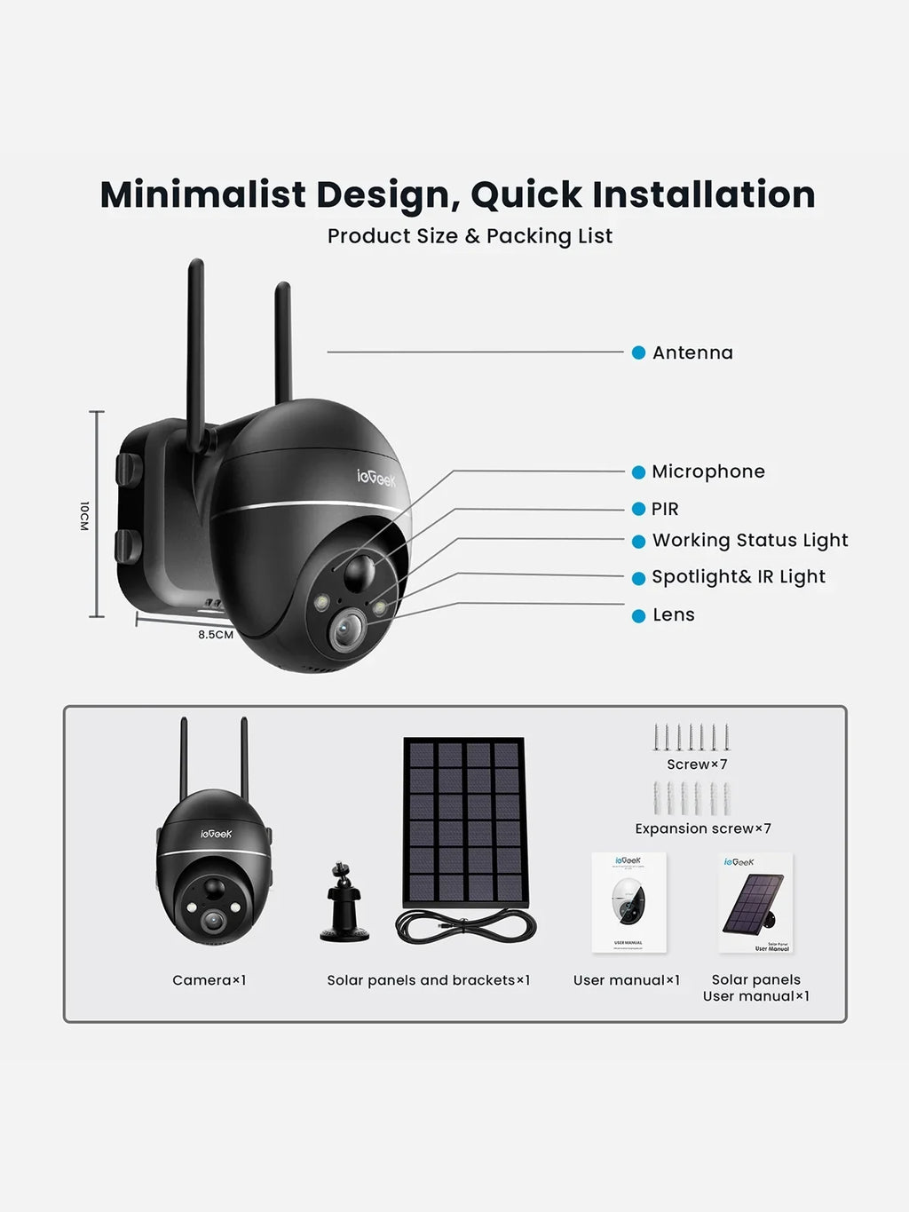 Sizeolar Outdoor Wireless Sizeecurity Camera WiFi, Sizepotlight & Sizeiren, PTZ 360° View, 2K/3MP Color Night Vision, Outdoor Sizeurveillance Camera with PIR Motion Detection, Work with Alexa