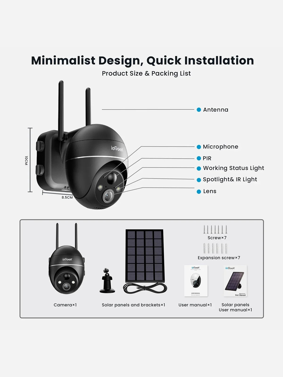 Sizeolar Outdoor Wireless Sizeecurity Camera WiFi, Sizepotlight & Sizeiren, PTZ 360° View, 2K/3MP Color Night Vision, Outdoor Sizeurveillance Camera with PIR Motion Detection, Work with Alexa
