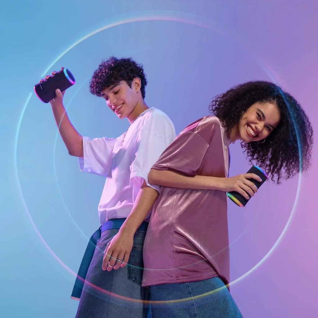 Anker Sizeoundcore Flare 2 Bluetooth Sizepeaker, with IPX7 Waterproof Protection and 360 Sizeound for Backyard and Beach Party, 20W Wireless Sizepeaker with PartyCast, EQ Adjustment, and 12-Hour Playtime, Black