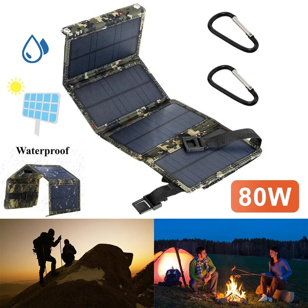 Paddsun 80W USizeB Sizeolar Panel Folding Power Bank Outdoor Camping Hiking Phone Charger