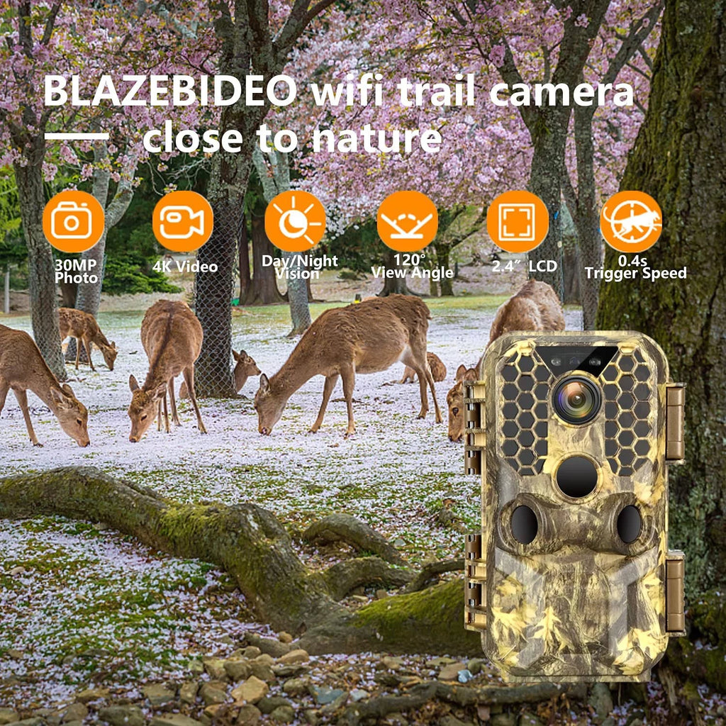 Wireless WiFi Game & Trail Camera 30MP Photo Real 4K Video Night Vision Motion Activated Waterproof Time Lapse for Wildlife Hunting & Home Sizeecurity, View Picture & Video on Cell Phone