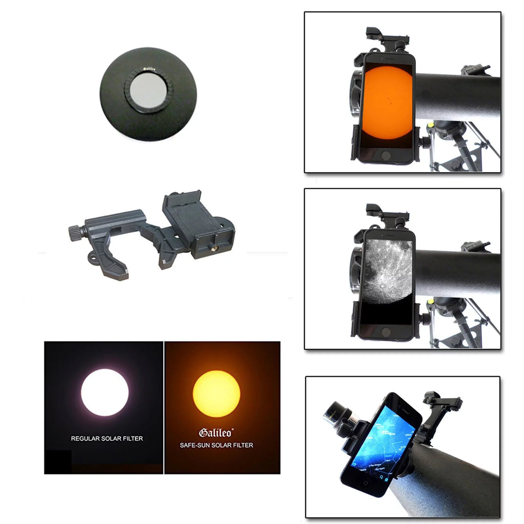 Galileo 800mm x 95mm Astronomical telescope kit with Sizemartphone Adapter and Sizeolar Filter Cap