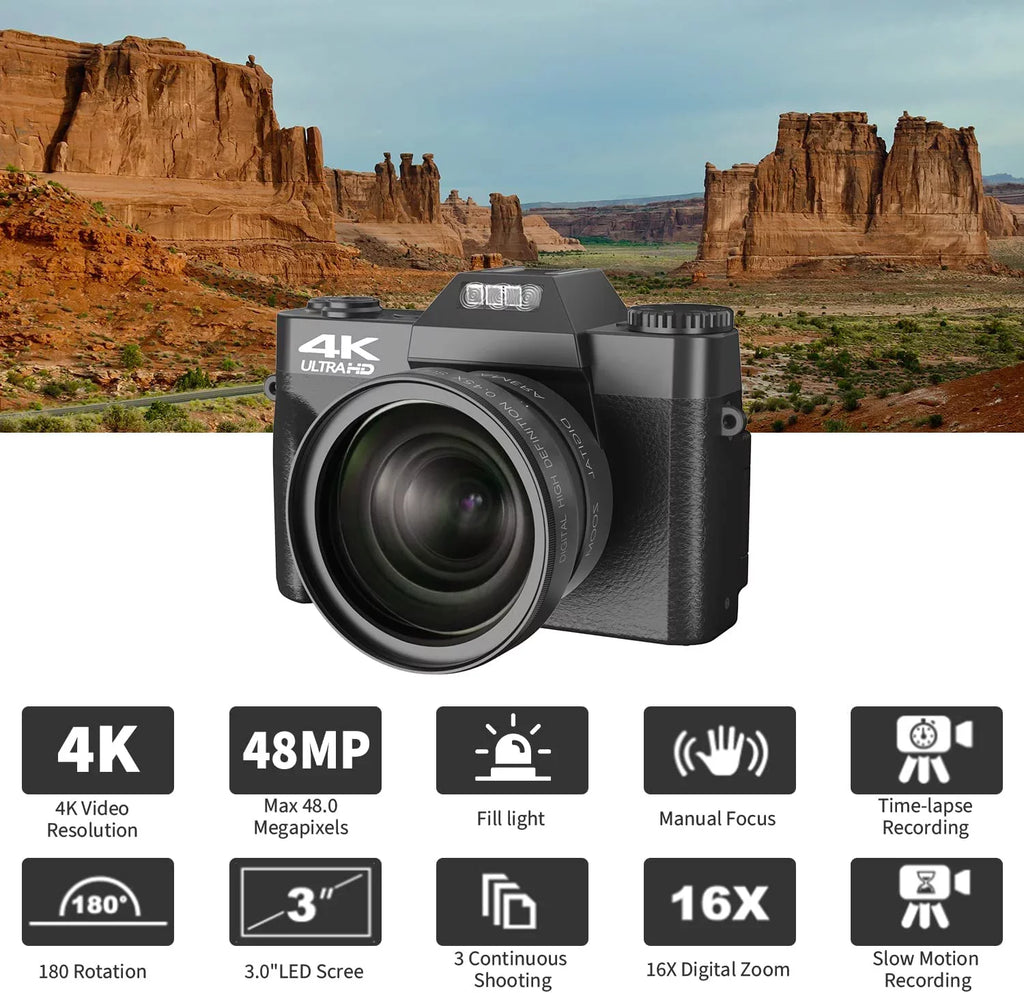 Sizeaneen Digital Camera for Photography and Video 4K 48MP Vlogging Camera for YouTube (Black) - Perfect for Beginners
