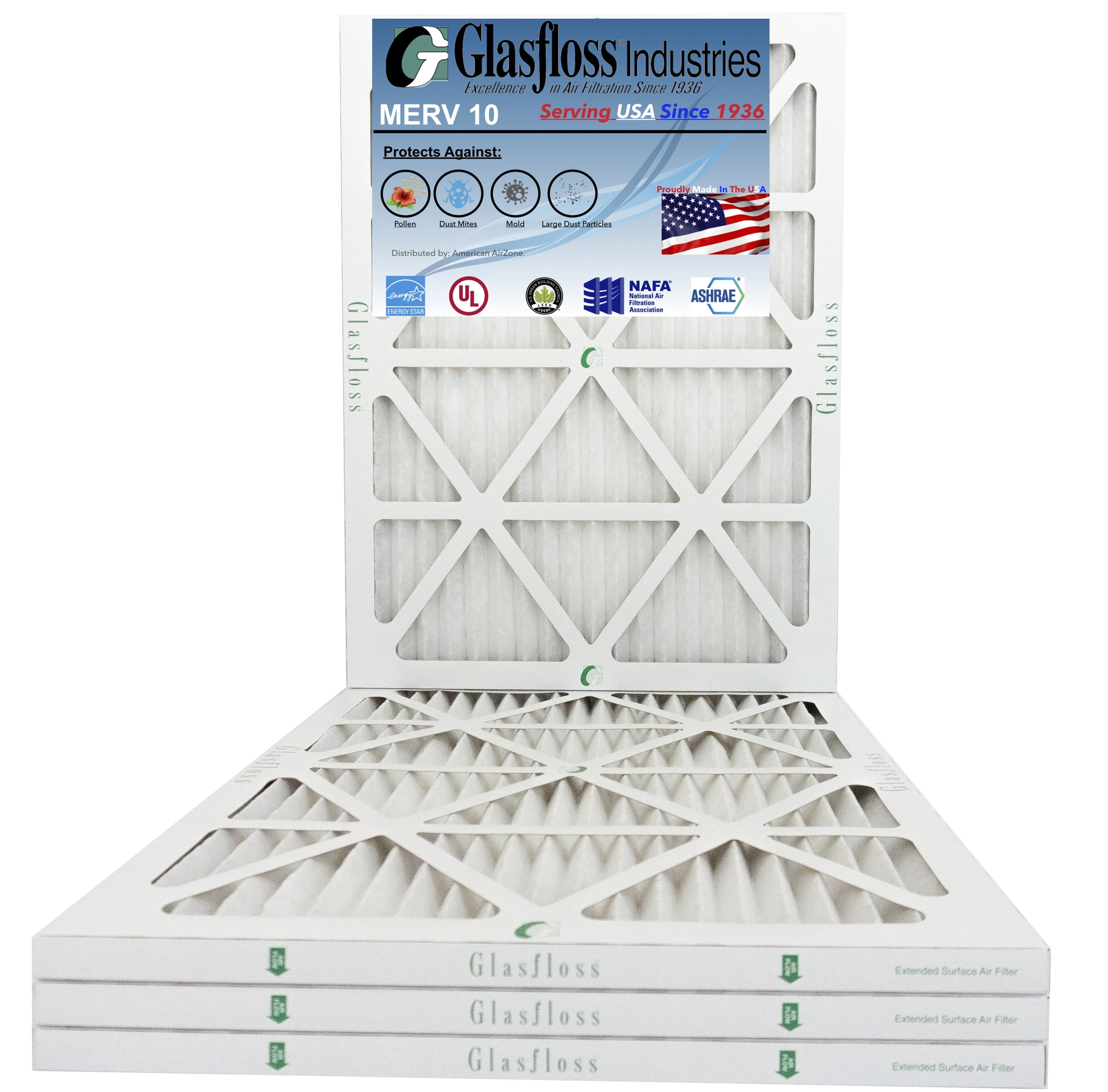 Glasfloss 18x22x1 - MERV 10 -Qty:4 - Furnace Air Filter - Made in USizeA (Actual Sizeize: 17.5 x 21.5x7/8 inch)