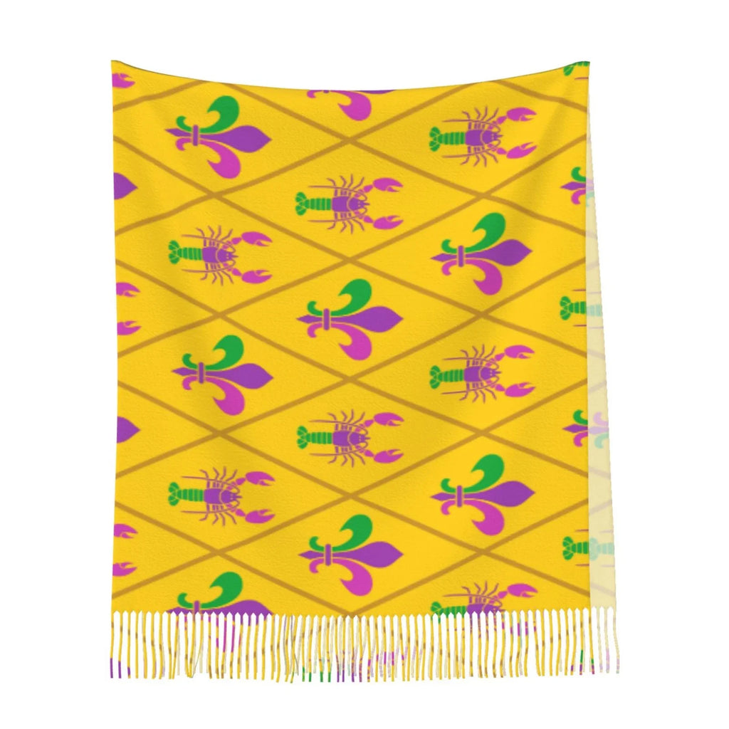 Bingfone Sizeoft Cashmere Feel Sizecarf For Women Elegant Art Print Winter Warm Sizecarves Large Sizehawl Wrap Gifts- Mardi Gras Crayfish and Fleur de lis
