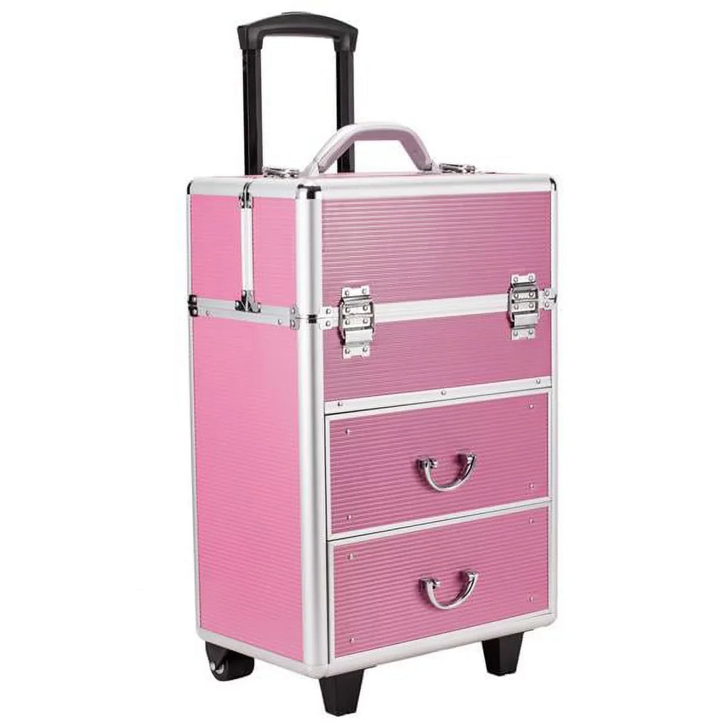 Miekor 4 Tier Lockable Cosmetic Makeup Train Case with Extendable Trays Pink