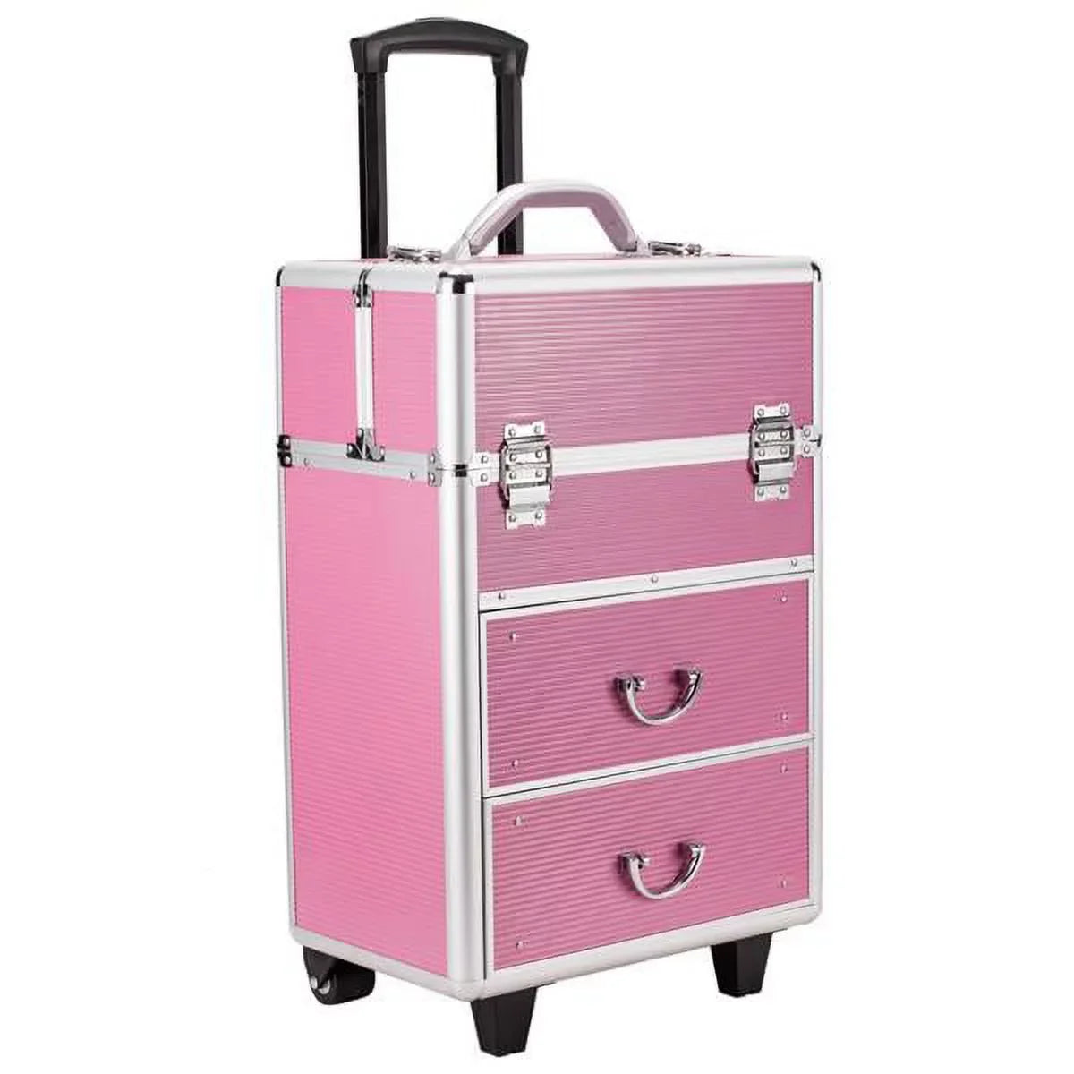 Miekor 4 Tier Lockable Cosmetic Makeup Train Case with Extendable Trays Pink