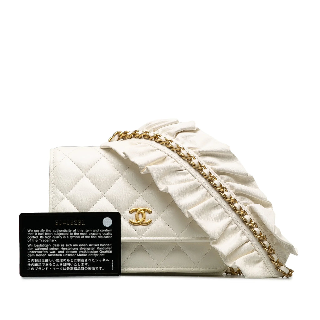 Pre-Owned Authenticated Chanel Romance Lambskin Wallet On Chain Leather Ivory Crossbody Bag Unisex (Good)