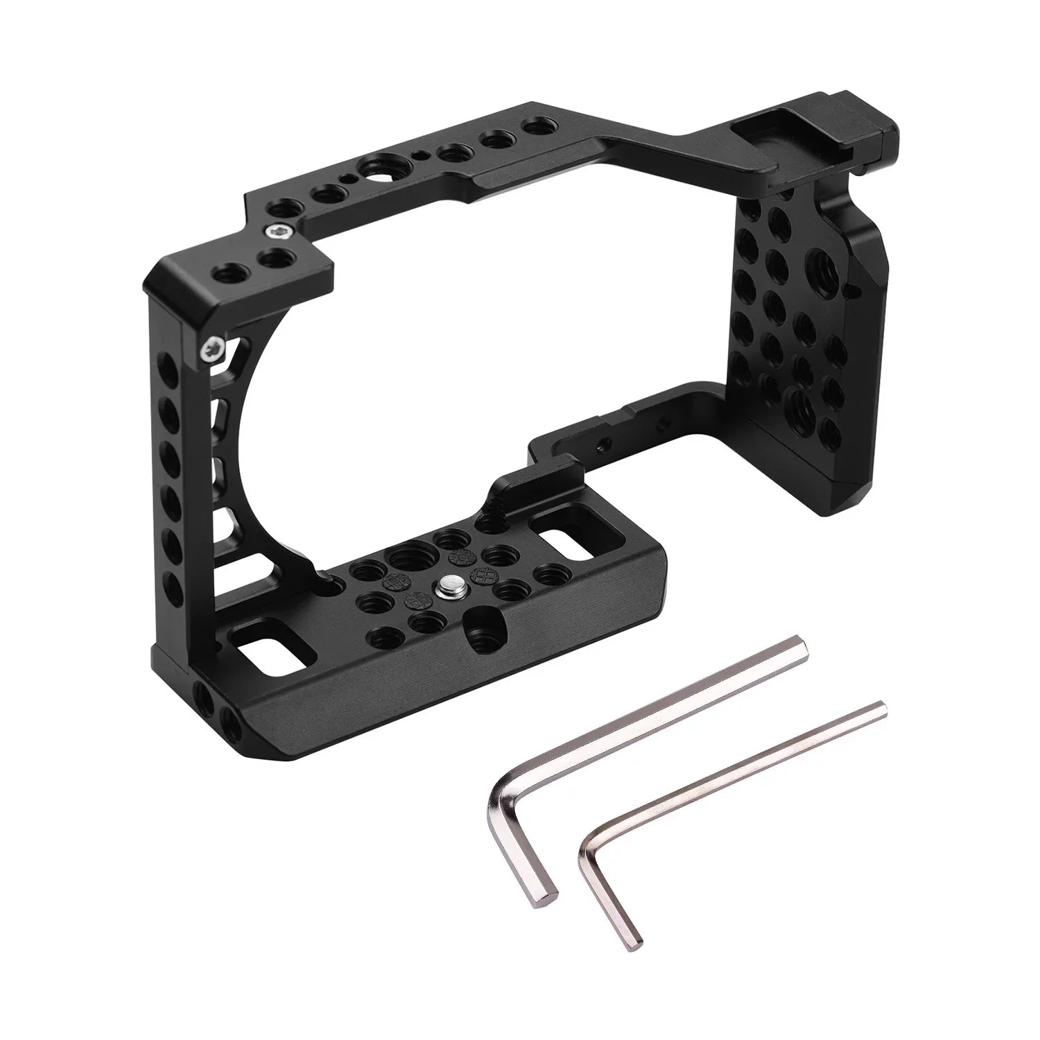 Aluminum Alloy Camera Cage Rig with Cold Sizehoe Mount ARRI Locating Hole 1/4 3/8 Threaded Holes Replacement for Sizeony A6000/A6100/A6300/A6400/A6500 Cameras