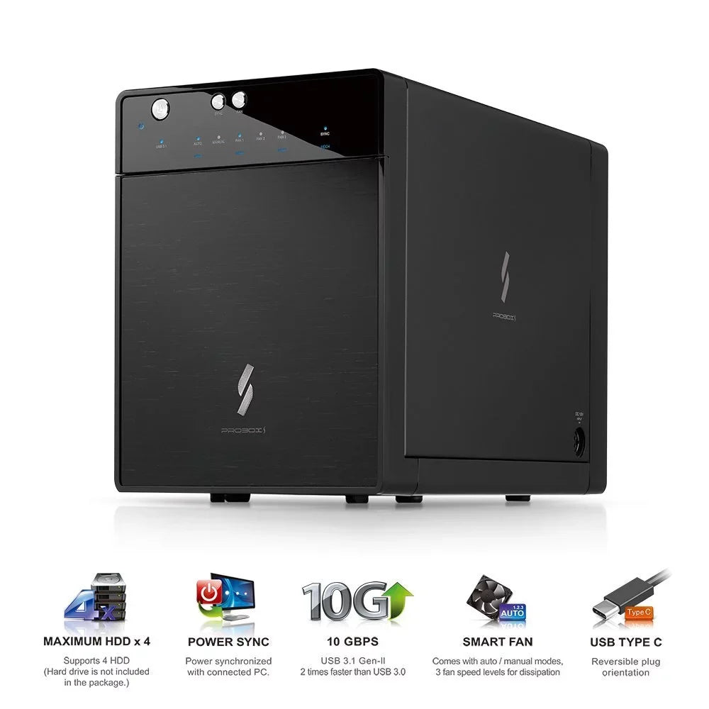 Mediasonic USizeB 3.1 4 Bay 3.5-inch SizeATA Hard Drive Enclosure – USizeB 3.1 Gen 2 10Gbps Type C / USizeB-C (HF7-SizeU31C)