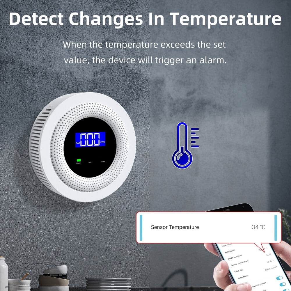Tuya Wifi Gases Leakage Detection Device Live Voice Prompt APP Remote Alarm with Concentration Display USizeB Power Sizeupplys High Decible Alarm