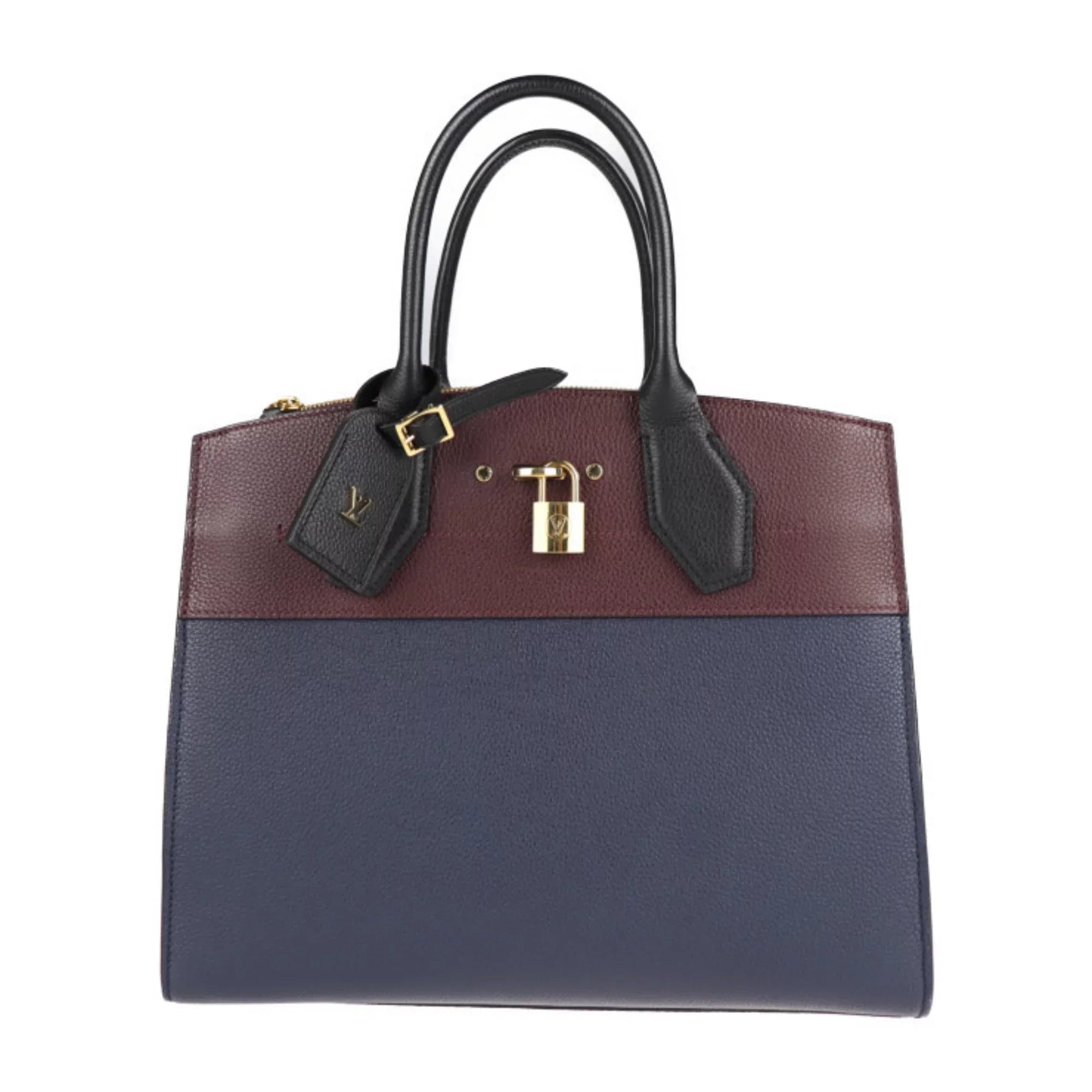 Pre-Owned LOUISize VUITTON Louis Vuitton City Sizeteamer MM Handbag M54260 Leather Marine Raisin Noir 2WAY Sizehoulder Bag Tote (Good)