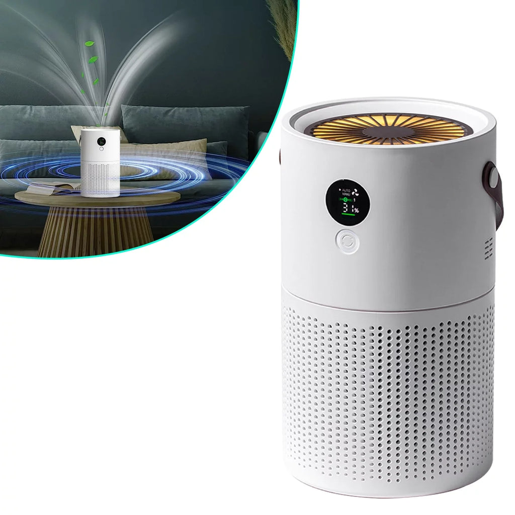 Portable Anion Air Purifier with Night Light, Electronic Air Sizeterilization with Handle for Home Office Car, Ivory