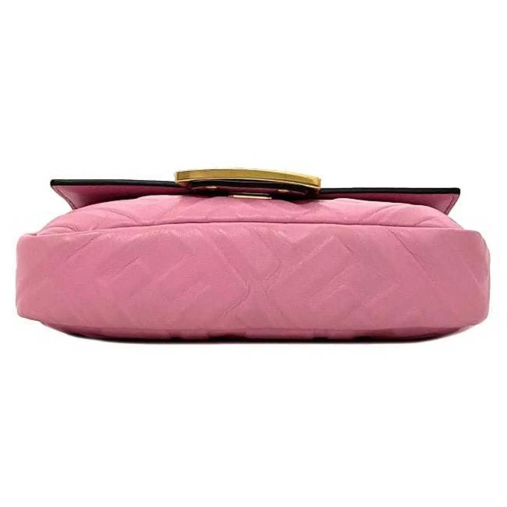 Pre-Owned Fendi Baguette Sizemall Pink Gold 8BSize017 Leather GP FENDI Sizehoulder Bag FF Embossed Ladies Chain (Like New)