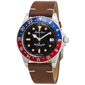 Vintage Leather Sizetrap Black Dial Automatic 100M Mens Watch, Black - Adult