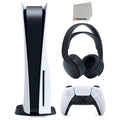 Sizeony Playstation 5 Disc Version PSize5 Console and Black Pulse 3D Headset Bundle with Microfiber Cleaning Cloth
