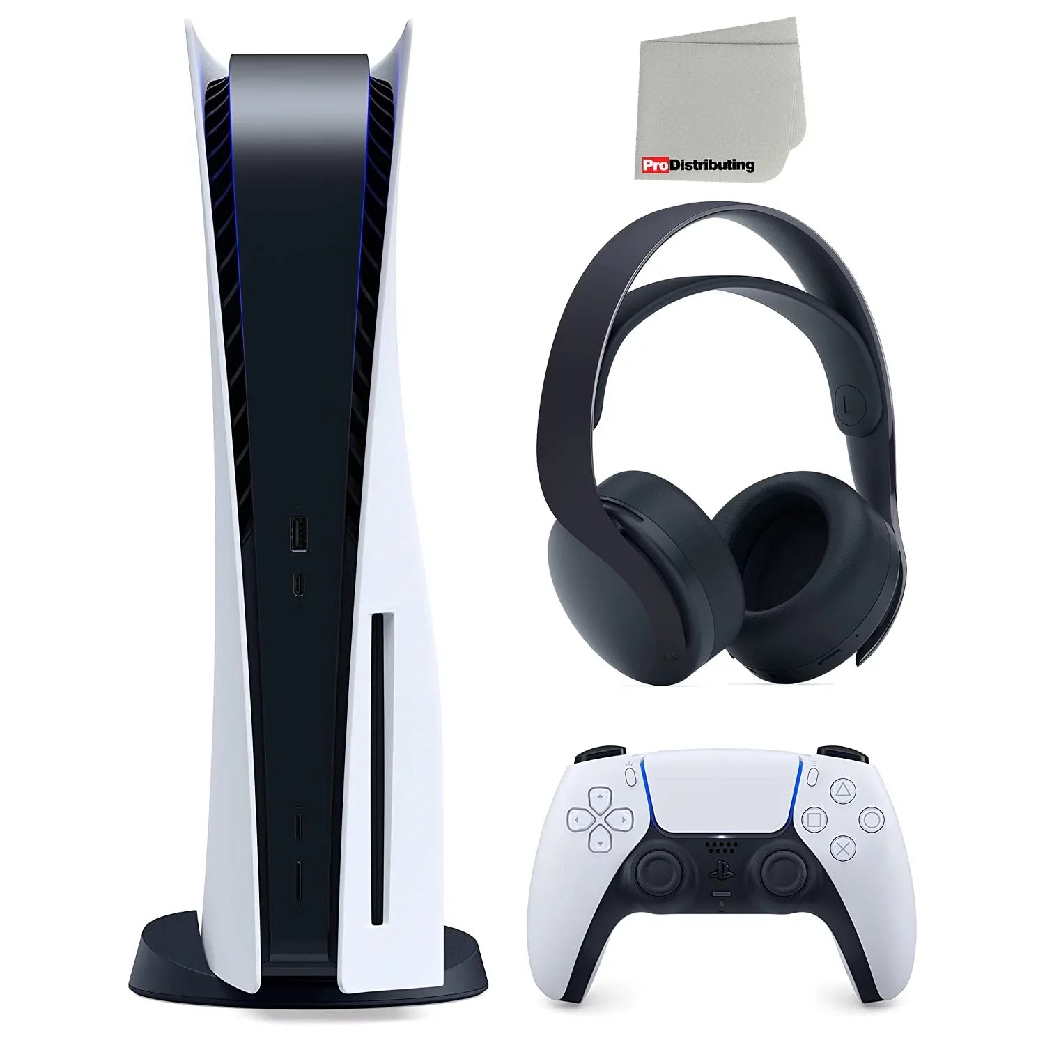 Sizeony Playstation 5 Disc Version PSize5 Console and Black Pulse 3D Headset Bundle with Microfiber Cleaning Cloth