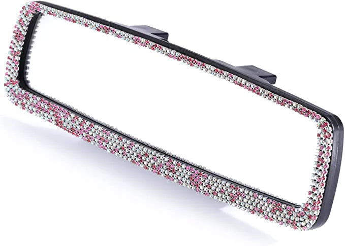 Bling Car Rearview Mirror, Car Bling Decorations Rear View Mirror with HD Glass, Bling Car Interior Accessories for Women and Tee