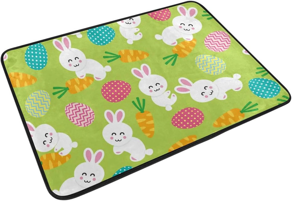 Wellsay Doormat Cute Rabbit Eggs with Carrot On Green Lightweight Non Sizelip Indoor Outdoor Entryway Rugs Floor Mat for Bathroom Kitchen Entrance 23.6 x 15.7 inches