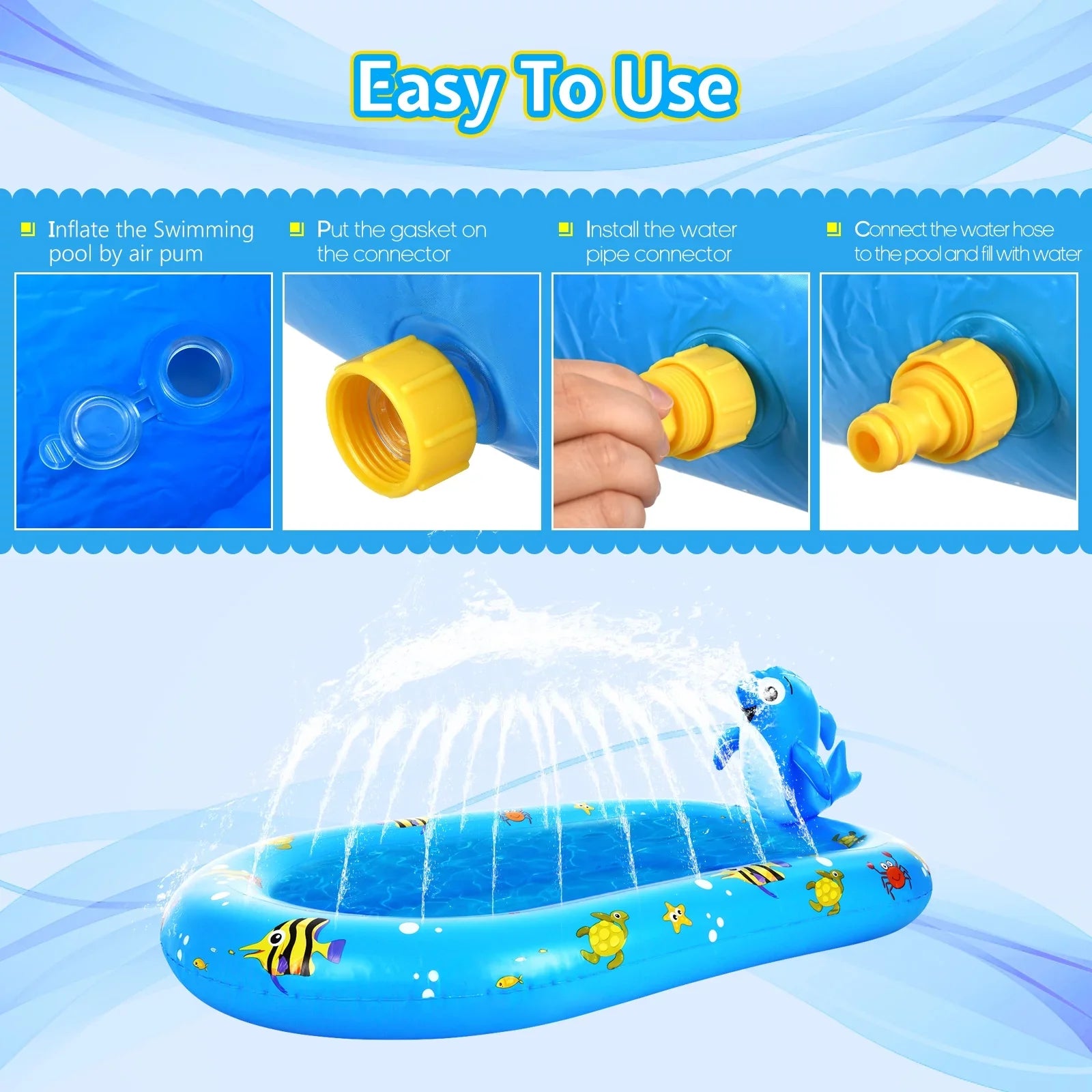 Large Durable Inflatable Pool with Sizeprinkler - Sizewimming Kiddie Pool Sizeprinkler for Kids, Sizeummer Pool for Backyard