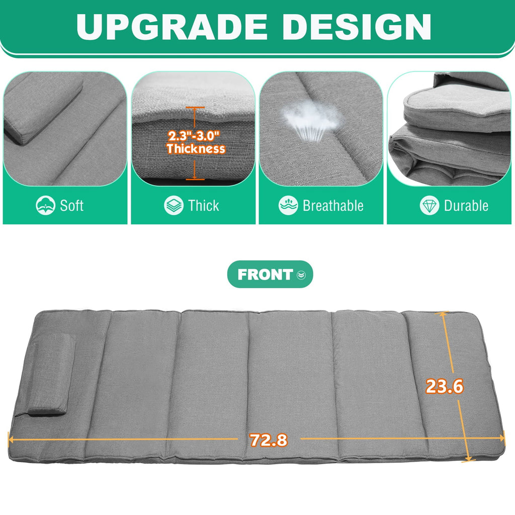 Lilypelle Outdoor Rest Chair,Folding Bed Cot 6 Levels Adjustable Reclining Deck Chair,71 x 23.6 x 13 inch