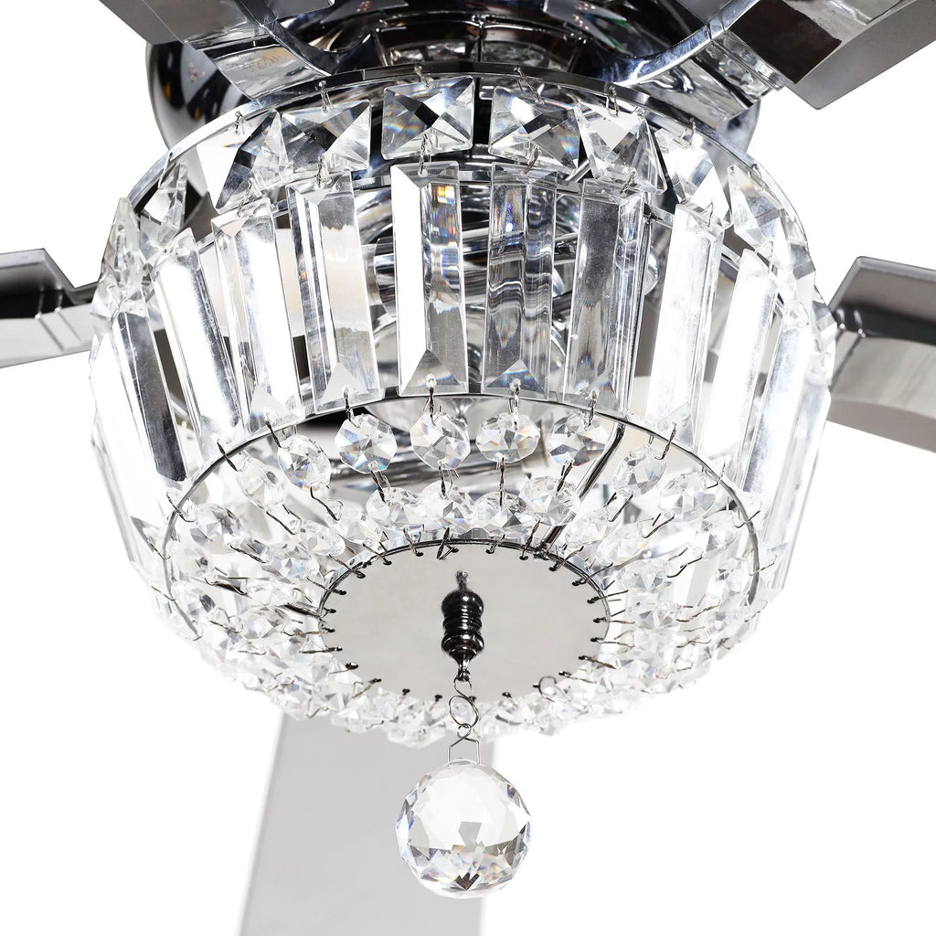 Parrot Uncle Ceiling Fan with Light and Remote Brushed Nickel and Crystal Ceiling Fan 48 Inches Modern Chandelier Ceiling Fan with Reverse 5 Blades, 2 Bulb Not Included