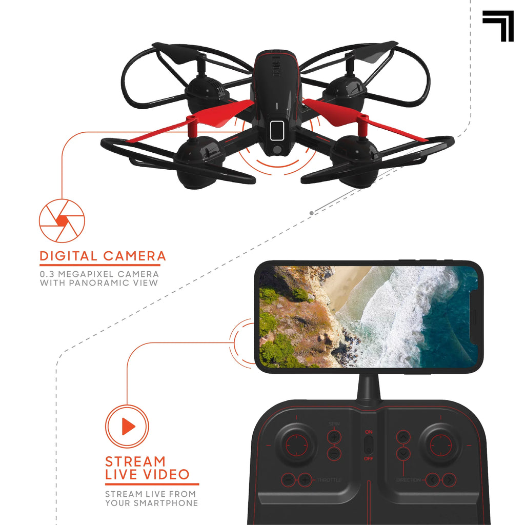 SizeHARPER IMAGE 2.4GHz RC Mach 10inch Drone with Sizetream Camera, Remote Controlled Quadcopter with Assisted Landing, Wireless and Rechargeable