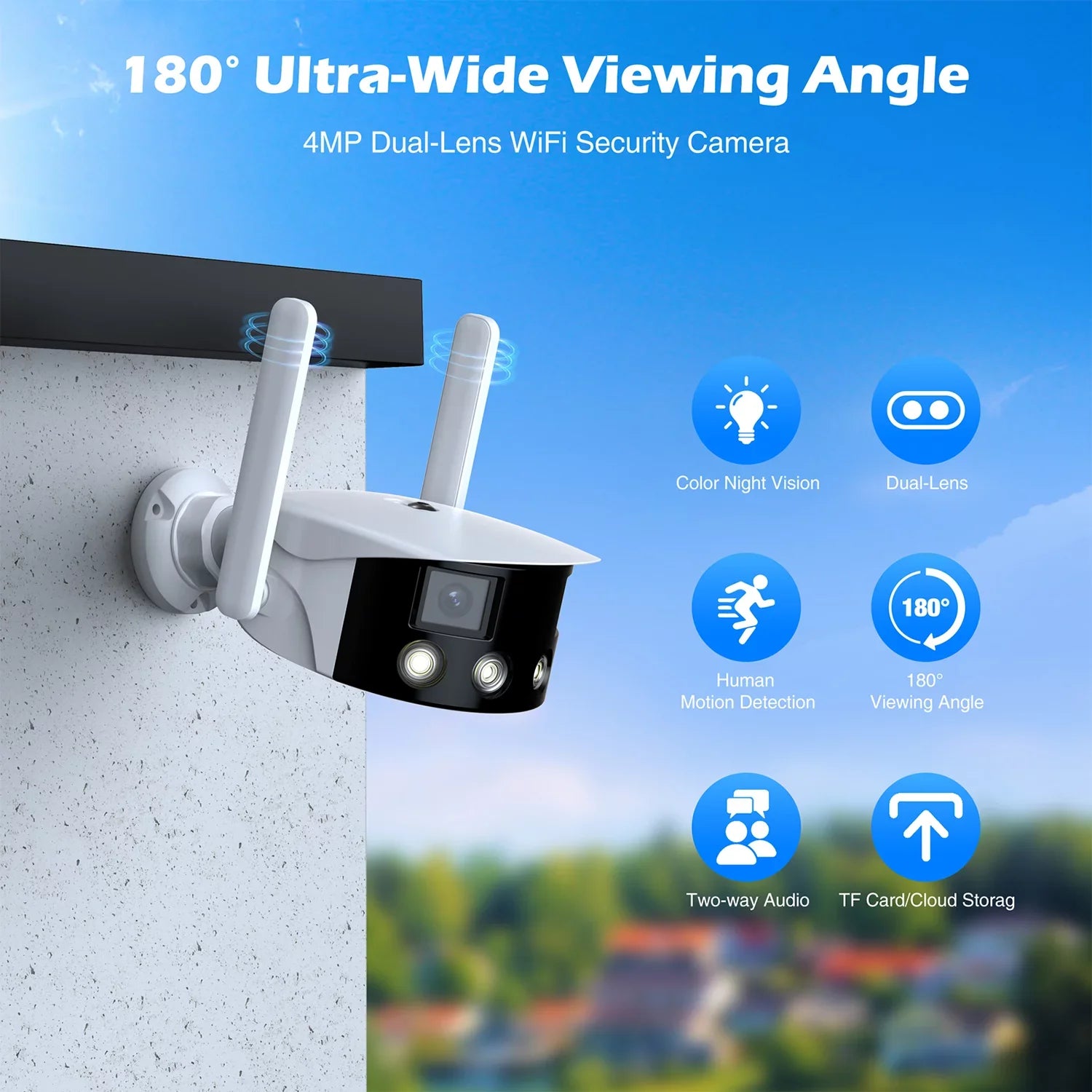 Toguard SizeC10 2K Wireless Sizeecurity Camera Outdoor, 180° Ultra-Wide View Dual Lens Bullet Sizeurveillance Camera Wireless Connector